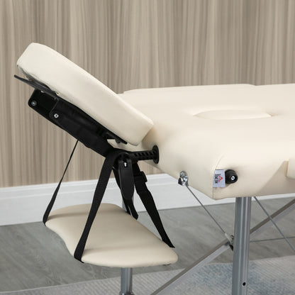 Folding Massage Table Portable Massage Bed with 7-Position Adjustable Height Headrest and Aluminum Alloy Frame for Physiotherapy Load 130 kg 186x71x62-83 cm Beige
