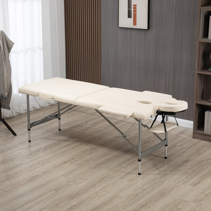 Folding Massage Table Portable Massage Bed with 7-Position Adjustable Height Headrest and Aluminum Alloy Frame for Physiotherapy Load 130 kg 186x71x62-83 cm Beige