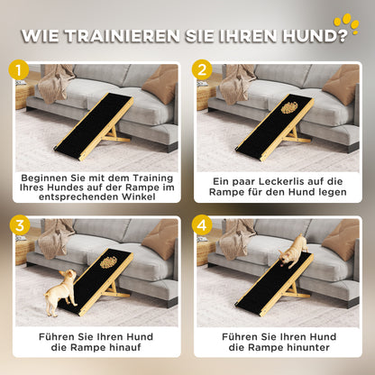 Foldable Dog Ramp, Height Adjustable Pet Ramp, Non-Slip Dog Entry Aid for Small and Medium Dogs up to 15 kg, 83.5 x 35 x 47.5 cm, Natural