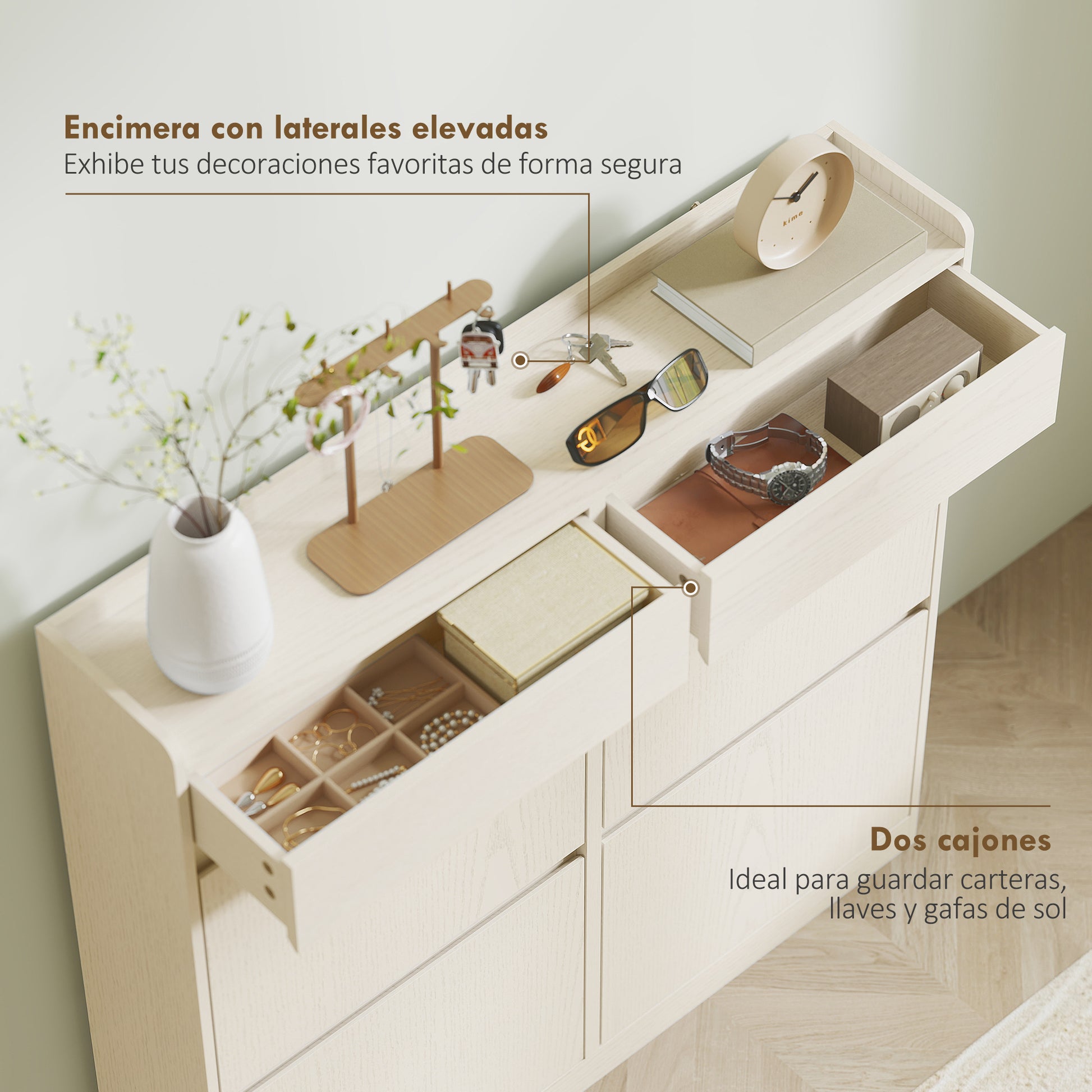 Narrow Shoe Cabinet with 4 Flip Doors Entryway Shoe Storage Cabinet with 2 Drawers for 8 Pairs of Shoes for Hallway Small Spaces 98x19.2x95.3 cm White