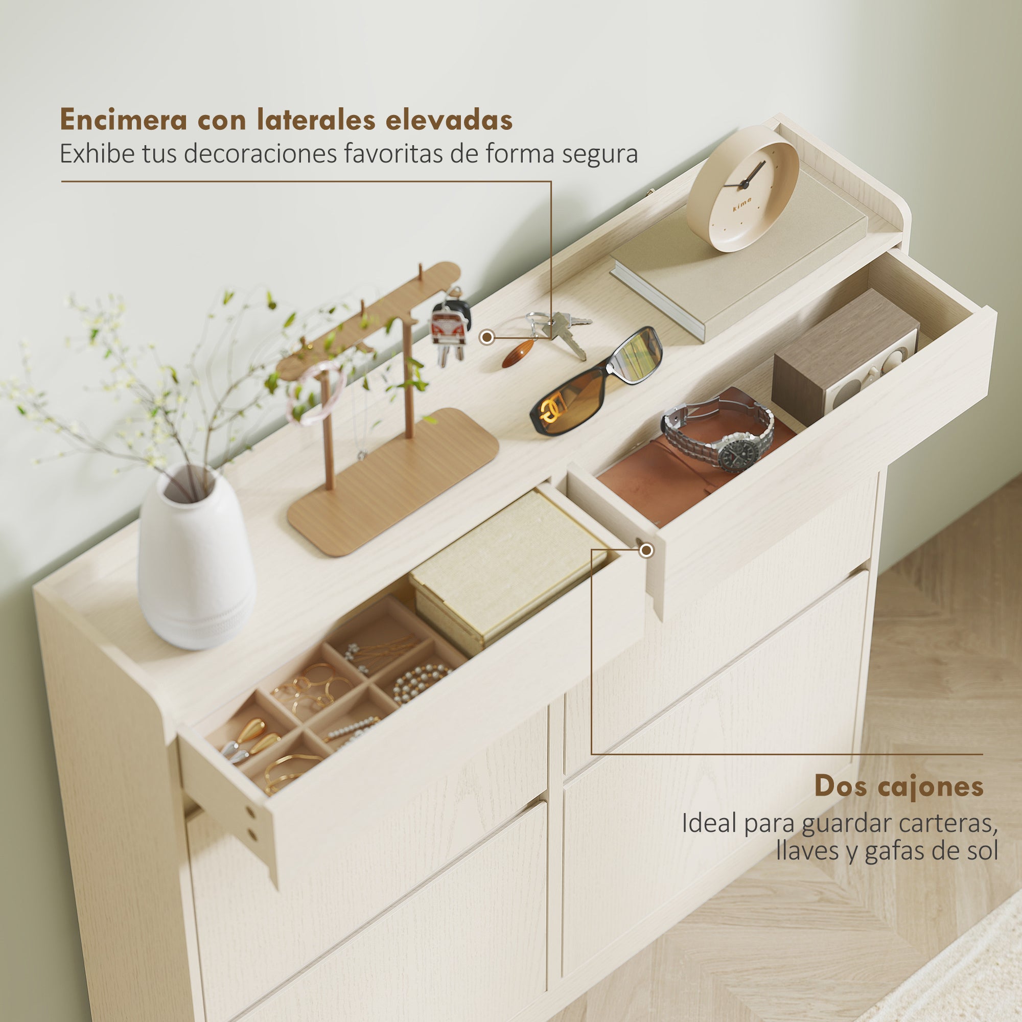 Narrow Shoe Cabinet with 4 Flip Doors Entryway Shoe Storage Cabinet with 2 Drawers for 8 Pairs of Shoes for Hallway Small Spaces 98x19.2x95.3 cm White