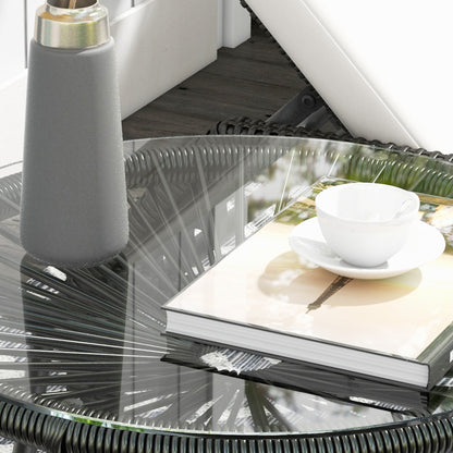 Rattan Side Table, Bistro Table, Coffee Table with Glass Tabletop, Round Garden Table, for Patio, Balcony, Black, 50 x 50 x 50 cm