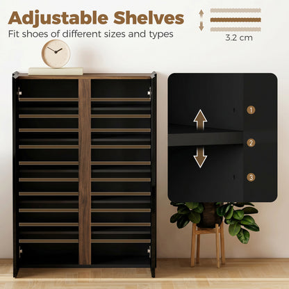 Shoe Cabinet with Soft-Close Safety Doors, 6-Tier Storage for up to 18 Pairs, Handleless Design, High-Gloss Black