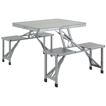 Camping Table Folding Table with 4 Chairs Foldable Garden Table Made of Aluminum Lightweight Multi-functional Table 4 Persons Side Table for Garden Patio Balcony 85.5 x 135cm Grey