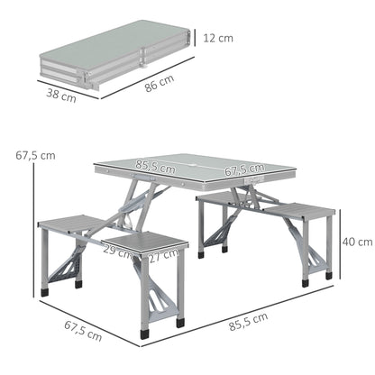 Camping Table Folding Table with 4 Chairs Foldable Garden Table Made of Aluminum Lightweight Multi-functional Table 4 Persons Side Table for Garden Patio Balcony 85.5 x 135cm Grey