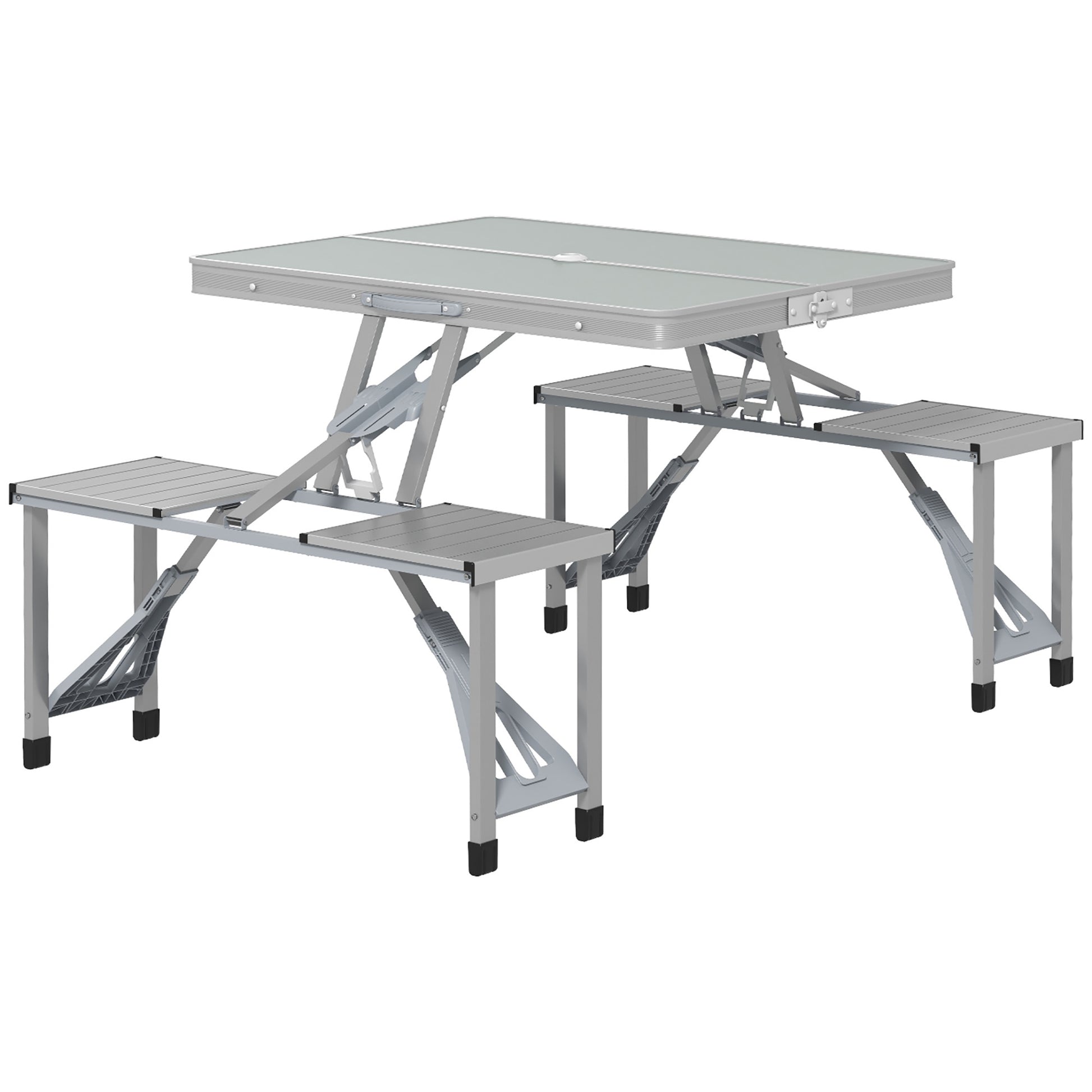 Camping Table Folding Table with 4 Chairs Foldable Garden Table Made of Aluminum Lightweight Multi-functional Table 4 Persons Side Table for Garden Patio Balcony 85.5 x 135cm Grey