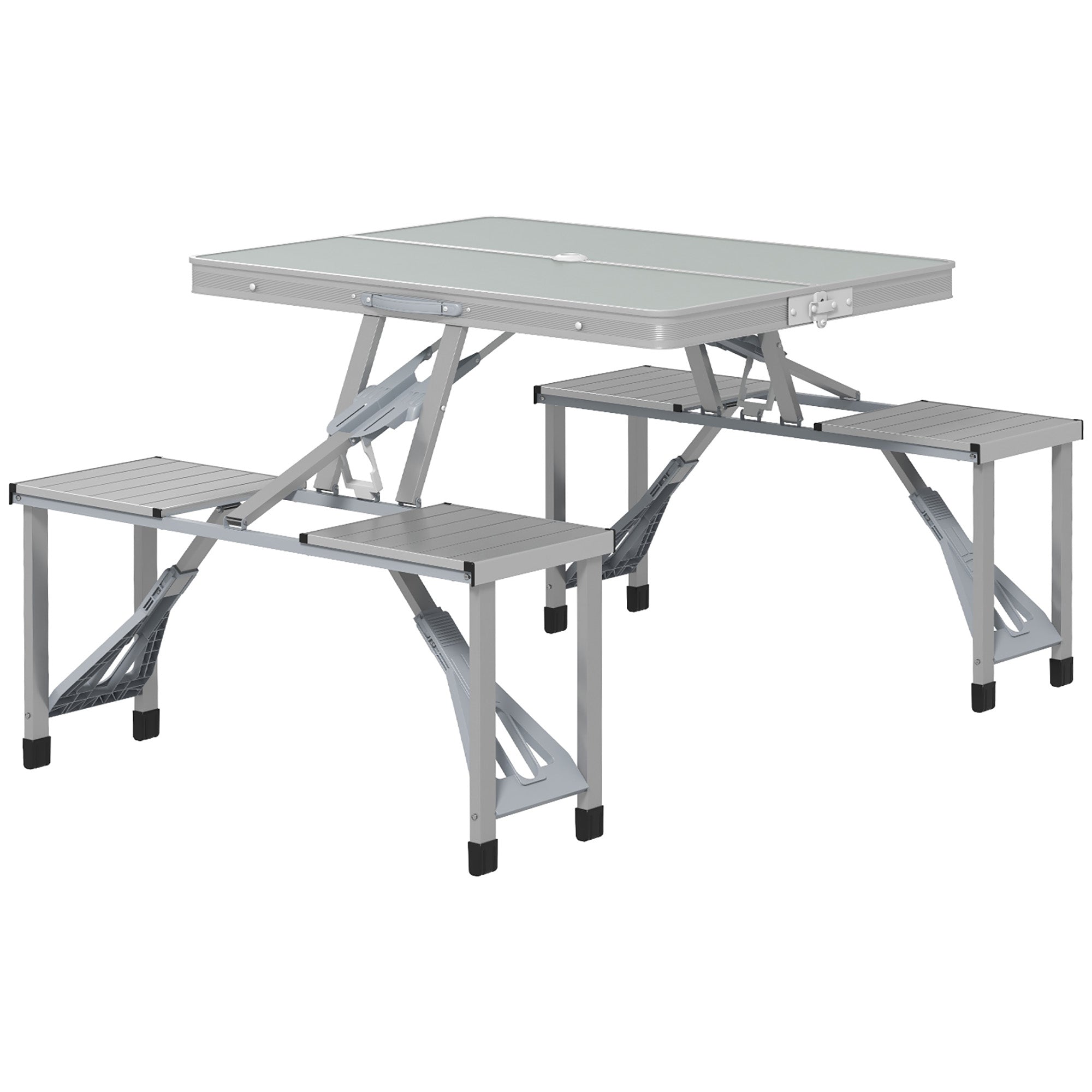 Camping Table Folding Table with 4 Chairs Foldable Garden Table Made of Aluminum Lightweight Multi-functional Table 4 Persons Side Table for Garden Patio Balcony 85.5 x 135cm Grey