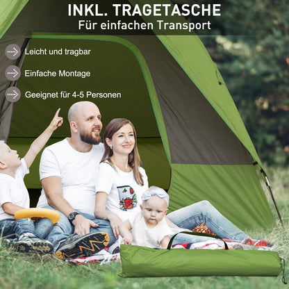 Car Tent, Camping Tent, Travel Tent, for 4-5 People, Fiberglass Polyester, Green, 300 x 300 x 230 cm