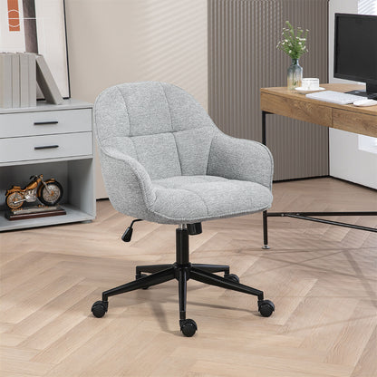 Office Chair Contemporary Design Padded Backrest Seat Height Adjustable 360° Swivel Black Base Grey Fabric Upholstery