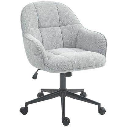Office Chair Contemporary Design Padded Backrest Seat Height Adjustable 360° Swivel Black Base Grey Fabric Upholstery