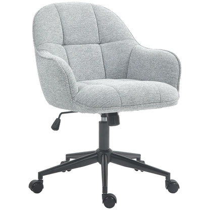 Office Chair Contemporary Design Padded Backrest Seat Height Adjustable 360° Swivel Black Base Grey Fabric Upholstery