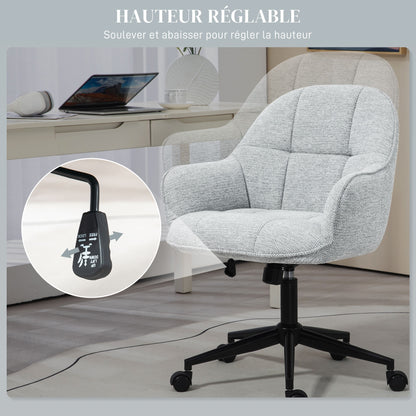 Office Chair Contemporary Design Padded Backrest Seat Height Adjustable 360° Swivel Black Base Grey Fabric Upholstery