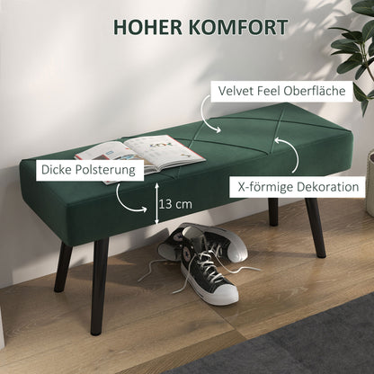 Upholstered Bench in Velvet Look, Bed Bench with X-Pattern, Steel Legs, Shoe Bench for Bedroom, Living Room, Hallway, 100 x 36 x 45 cm, Green