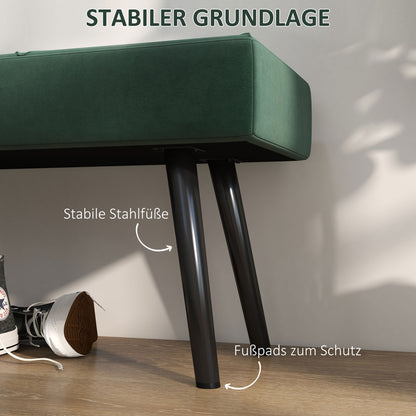 Upholstered Bench in Velvet Look, Bed Bench with X-Pattern, Steel Legs, Shoe Bench for Bedroom, Living Room, Hallway, 100 x 36 x 45 cm, Green