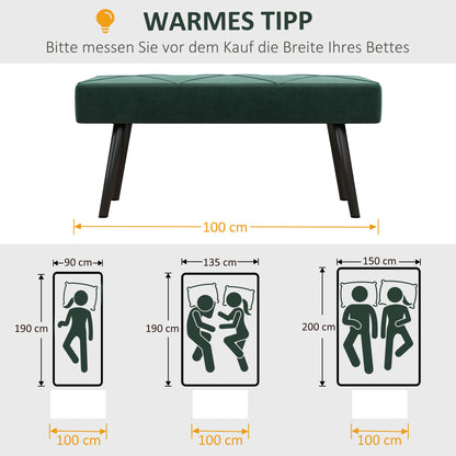 Upholstered Bench in Velvet Look, Bed Bench with X-Pattern, Steel Legs, Shoe Bench for Bedroom, Living Room, Hallway, 100 x 36 x 45 cm, Green