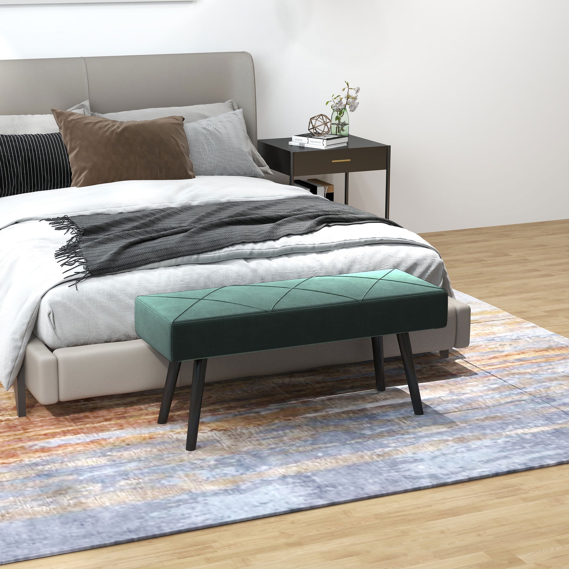 Upholstered Bench in Velvet Look, Bed Bench with X-Pattern, Steel Legs, Shoe Bench for Bedroom, Living Room, Hallway, 100 x 36 x 45 cm, Green