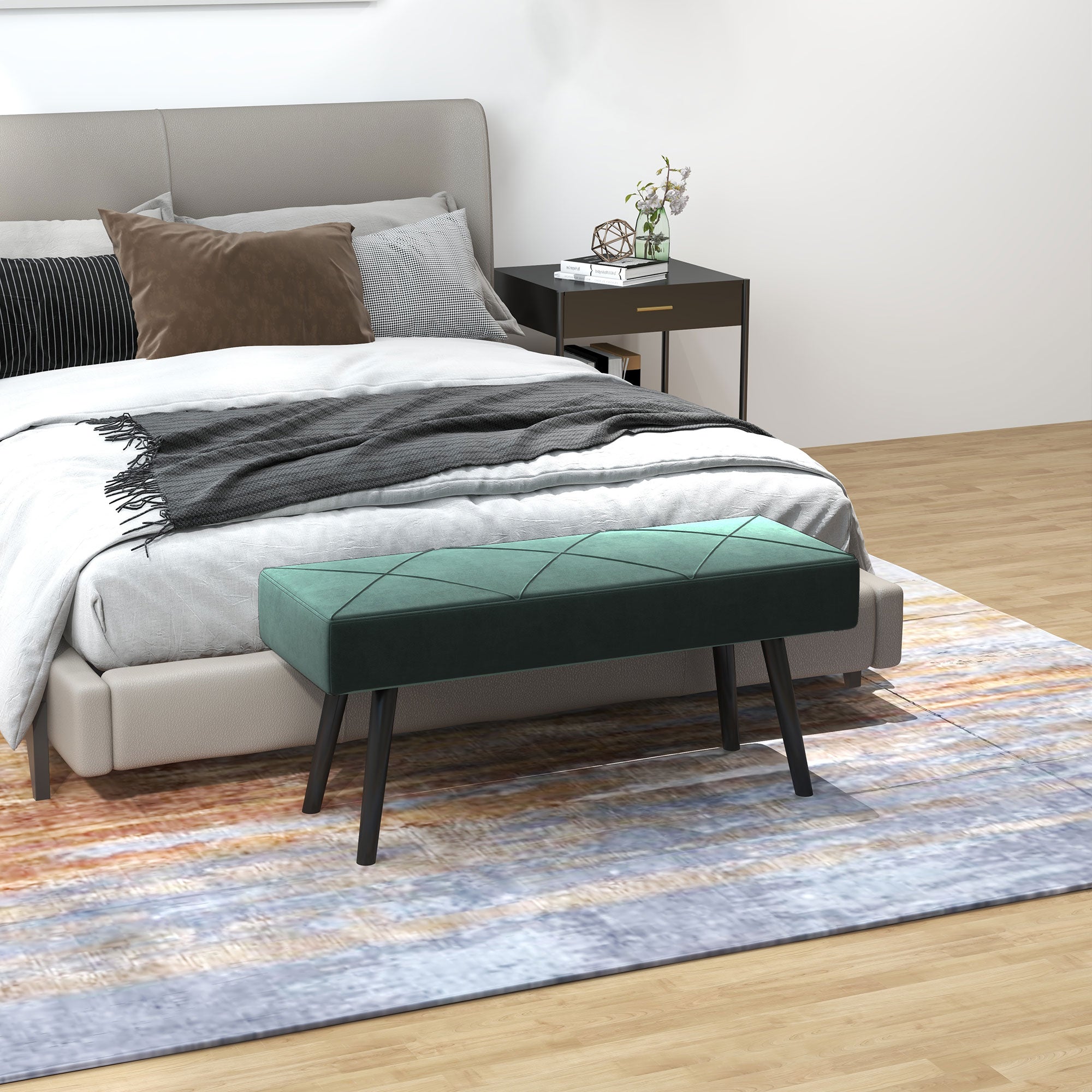 Upholstered Bench in Velvet Look, Bed Bench with X-Pattern, Steel Legs, Shoe Bench for Bedroom, Living Room, Hallway, 100 x 36 x 45 cm, Green
