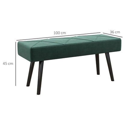 Upholstered Bench in Velvet Look, Bed Bench with X-Pattern, Steel Legs, Shoe Bench for Bedroom, Living Room, Hallway, 100 x 36 x 45 cm, Green