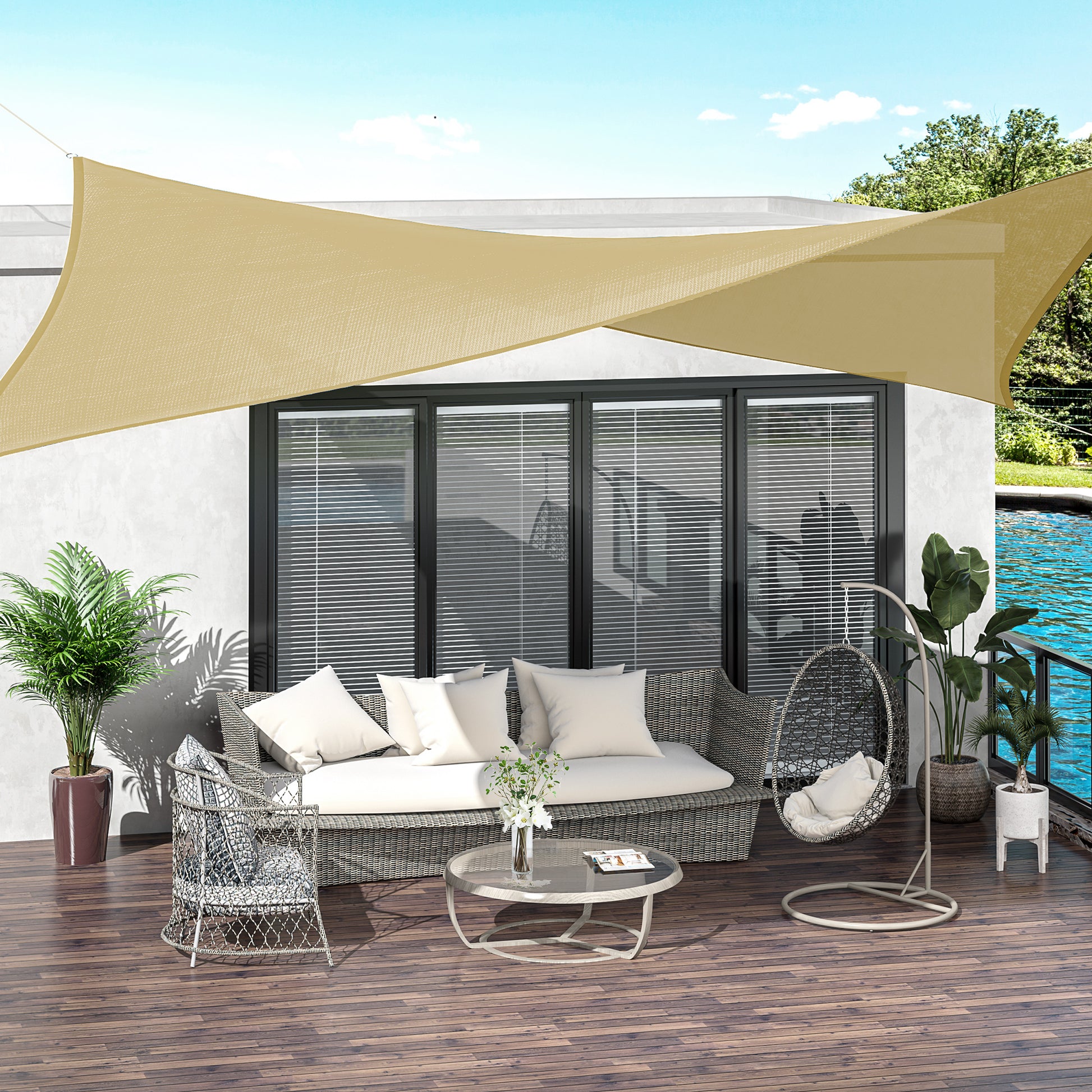 Rectangular Sun Shade Sail 4 x 3 m High-Density Polyethylene UV Protection With Storage Bag - Beige Color