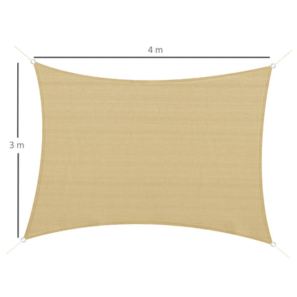 Rectangular Sun Shade Sail 4 x 3 m High-Density Polyethylene UV Protection With Storage Bag - Beige Color