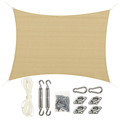 Rectangular Sun Shade Sail 4 x 3 m High-Density Polyethylene UV Protection With Storage Bag - Beige Color