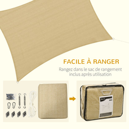 Rectangular Sun Shade Sail 4 x 3 m High-Density Polyethylene UV Protection With Storage Bag - Beige Color