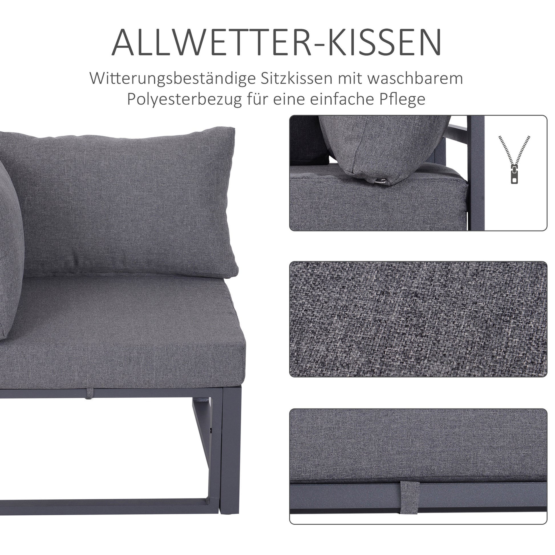6-Piece Garden Furniture Set Patio Sofa Set Outdoor Furniture Aluminum + Polyester + Tempered Glass Gray 4 x Chair 1 x Corner Sofa 1 x Coffee Table Cushions for 4-5 People