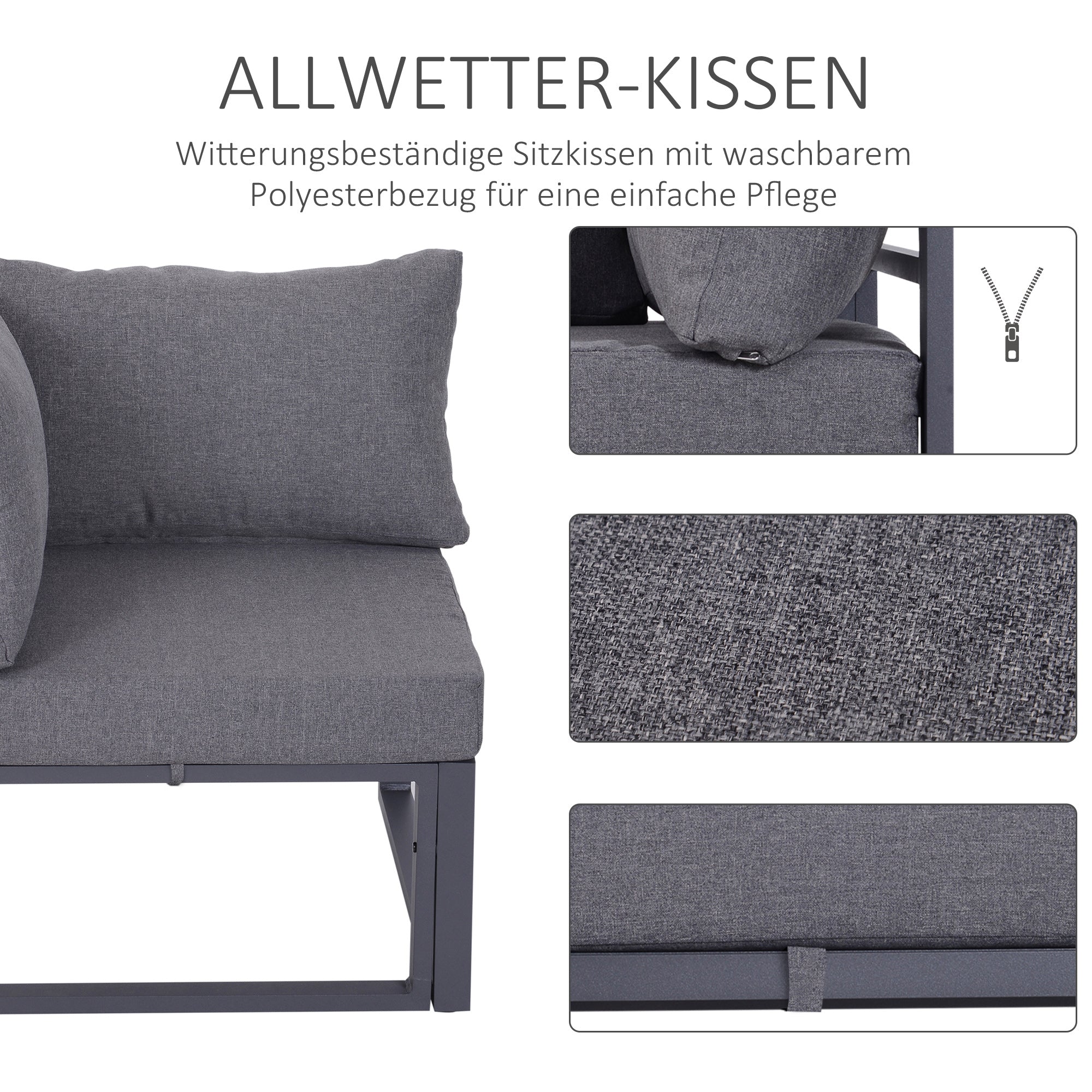 6-Piece Garden Furniture Set Patio Sofa Set Outdoor Furniture Aluminum + Polyester + Tempered Glass Gray 4 x Chair 1 x Corner Sofa 1 x Coffee Table Cushions for 4-5 People