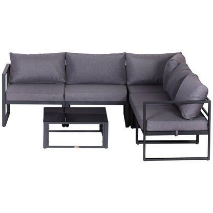 6-Piece Garden Furniture Set Patio Sofa Set Outdoor Furniture Aluminum + Polyester + Tempered Glass Gray 4 x Chair 1 x Corner Sofa 1 x Coffee Table Cushions for 4-5 People