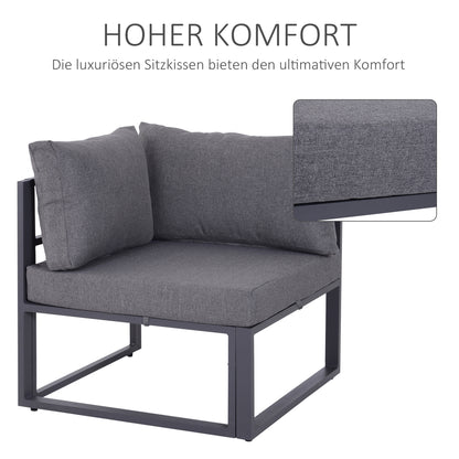 6-Piece Garden Furniture Set Patio Sofa Set Outdoor Furniture Aluminum + Polyester + Tempered Glass Gray 4 x Chair 1 x Corner Sofa 1 x Coffee Table Cushions for 4-5 People