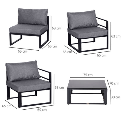 6-Piece Garden Furniture Set Patio Sofa Set Outdoor Furniture Aluminum + Polyester + Tempered Glass Gray 4 x Chair 1 x Corner Sofa 1 x Coffee Table Cushions for 4-5 People