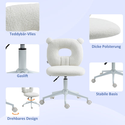 Office Chair, Height-Adjustable Desk Chair, Swivel Chair, Task Chair, Computer Chair for Living Room, Bedroom, Holds up to 120kg, Teddy Fleece, White
