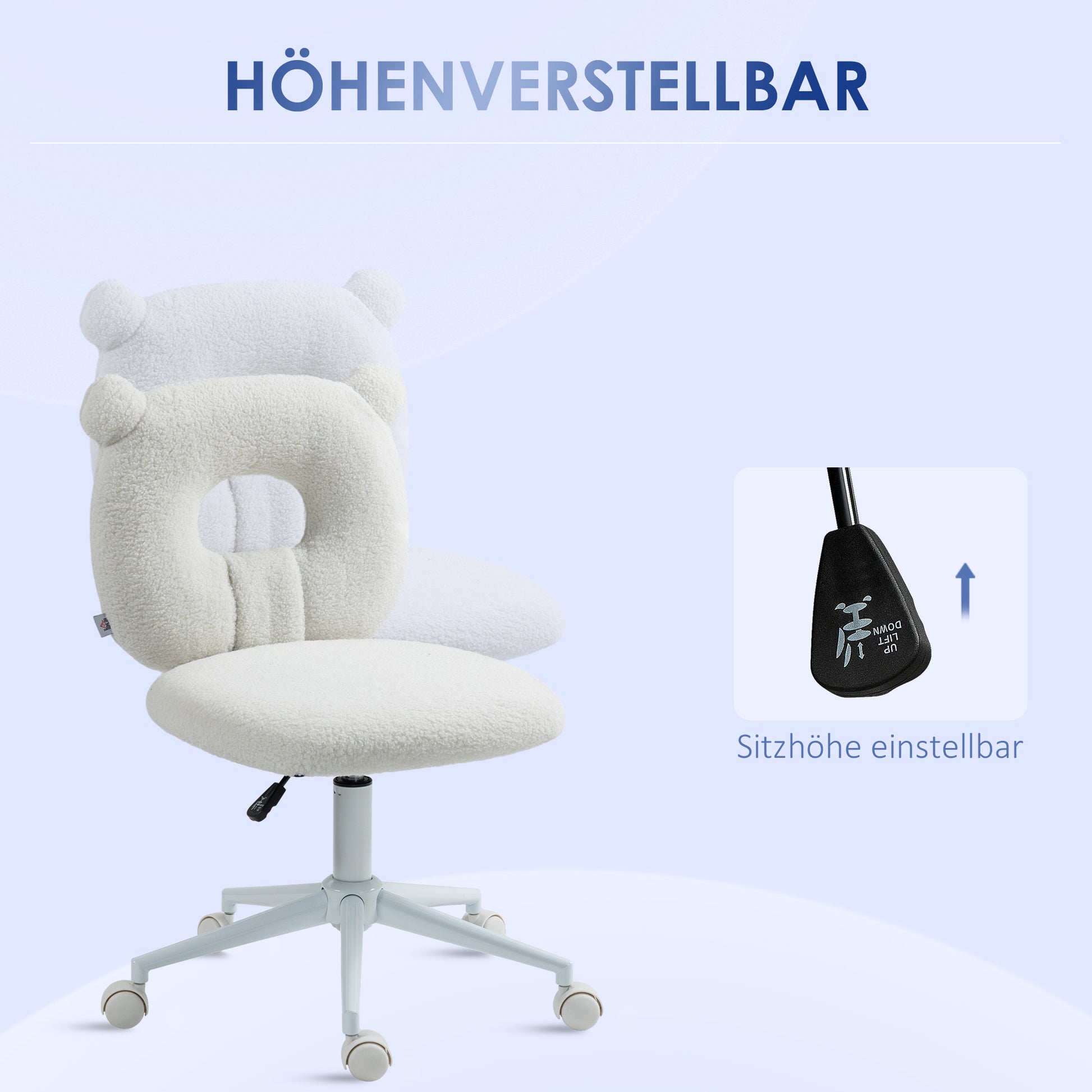 Office Chair, Height-Adjustable Desk Chair, Swivel Chair, Task Chair, Computer Chair for Living Room, Bedroom, Holds up to 120kg, Teddy Fleece, White