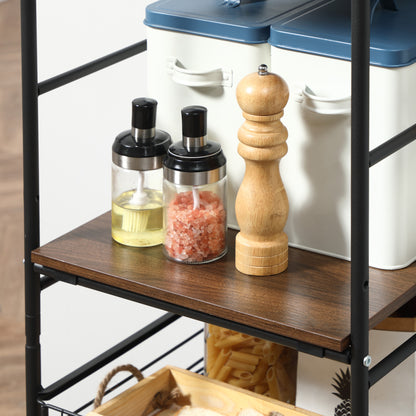 Kitchen Cart Utility Cart with Wheels with 2 Shelves 2 Removable Baskets and 4 Hooks for Dining Room Bathroom 40x38x111 cm Walnut and Black