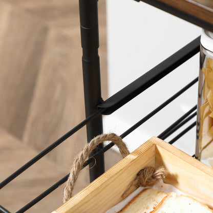 Kitchen Cart Utility Cart with Wheels with 2 Shelves 2 Removable Baskets and 4 Hooks for Dining Room Bathroom 40x38x111 cm Walnut and Black