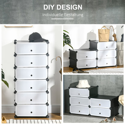 Plastic Shoe Rack Storage Shelf for 6 Pairs of Shoes Shoe Box for Hallway DIY Modular Shelving Shoe Storage Black+White 49 x 36.5 x 108 cm