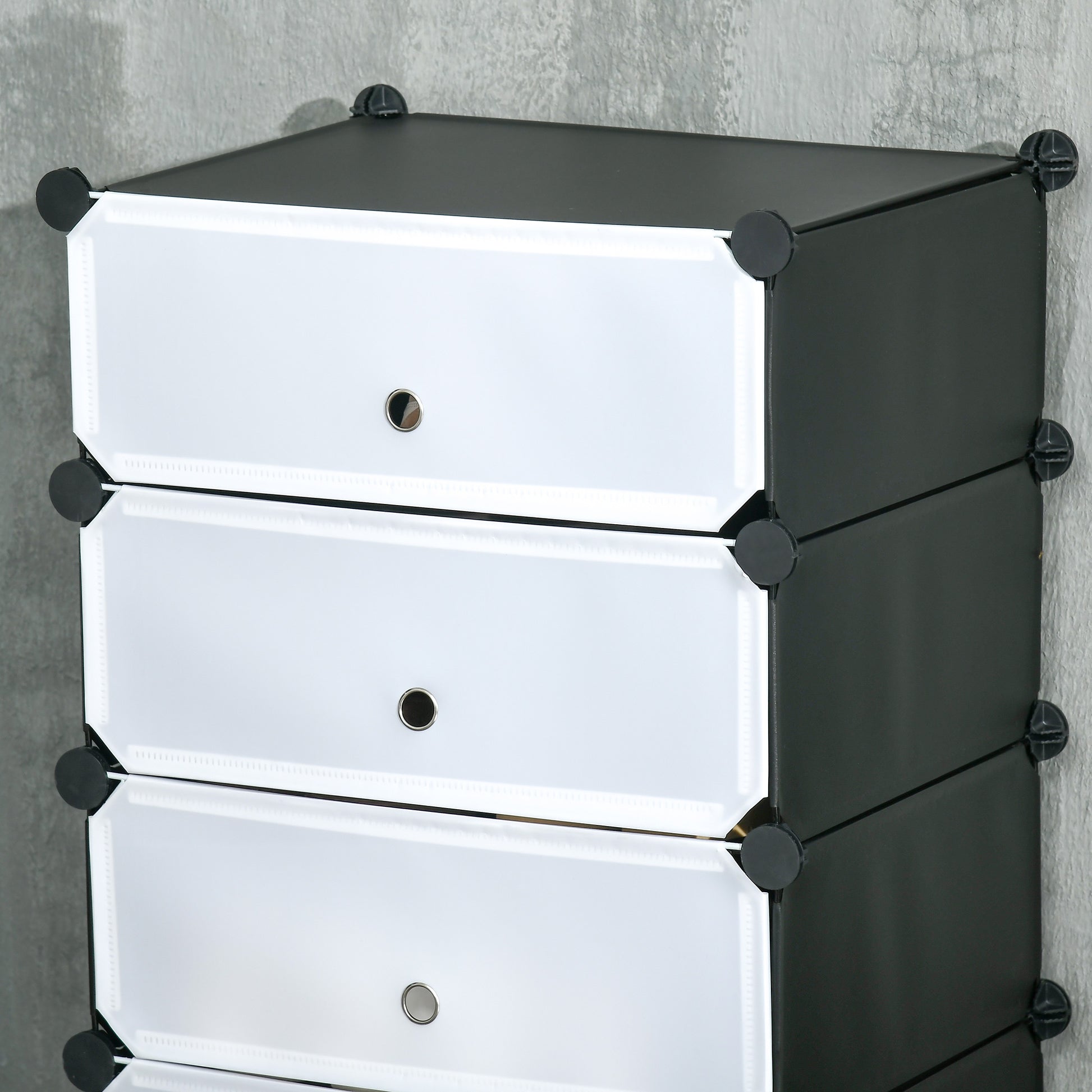Plastic Shoe Rack Storage Shelf for 6 Pairs of Shoes Shoe Box for Hallway DIY Modular Shelving Shoe Storage Black+White 49 x 36.5 x 108 cm