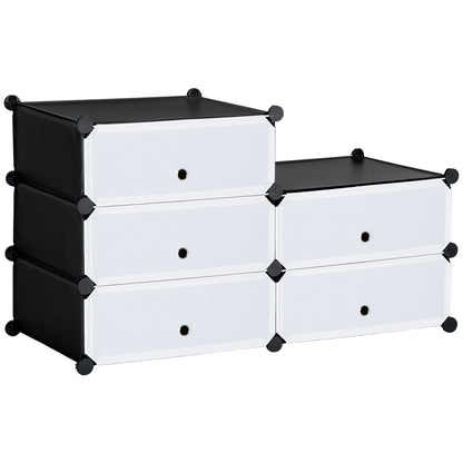 Plastic Shoe Rack Storage Shelf for 6 Pairs of Shoes Shoe Box for Hallway DIY Modular Shelving Shoe Storage Black+White 49 x 36.5 x 108 cm