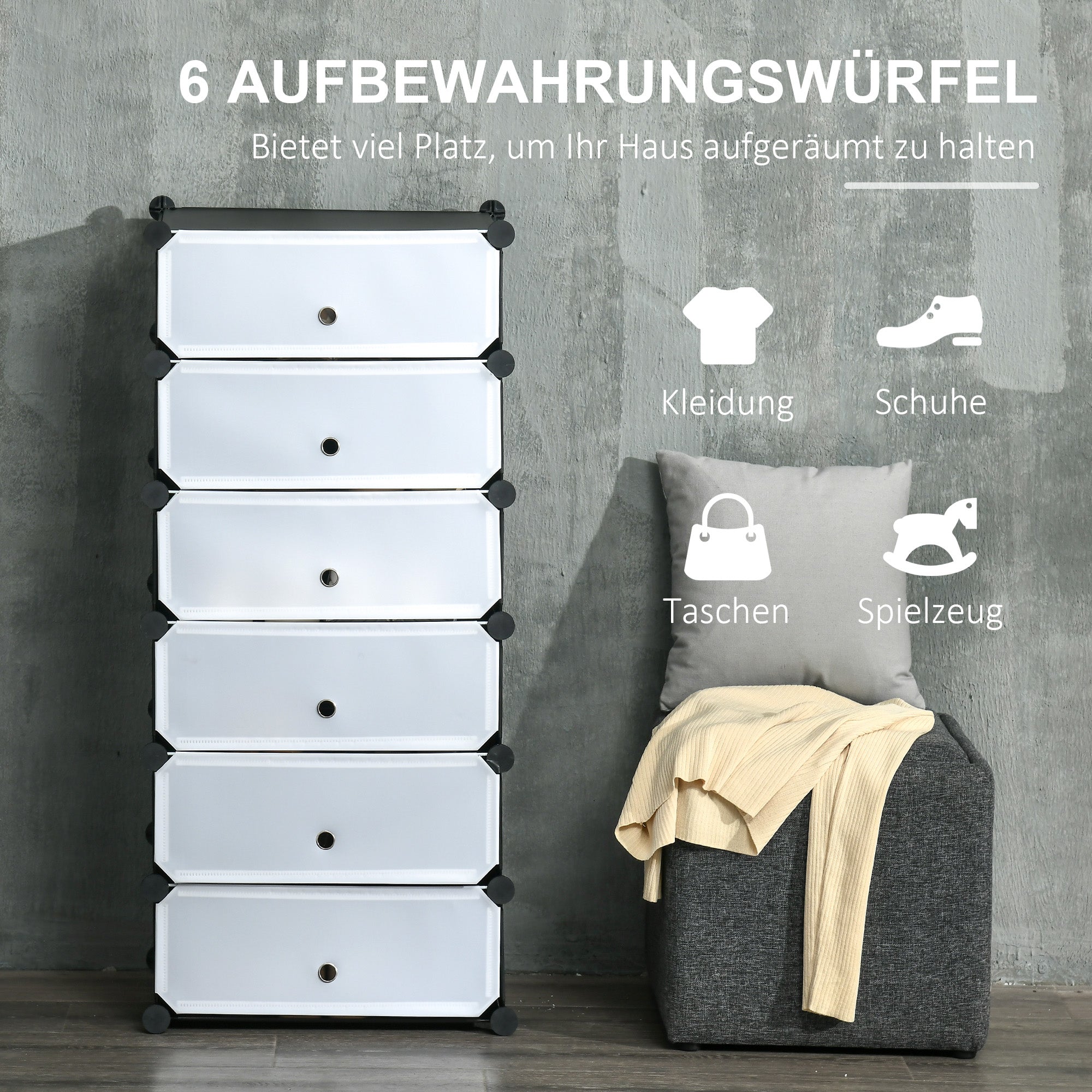 Plastic Shoe Rack Storage Shelf for 6 Pairs of Shoes Shoe Box for Hallway DIY Modular Shelving Shoe Storage Black+White 49 x 36.5 x 108 cm