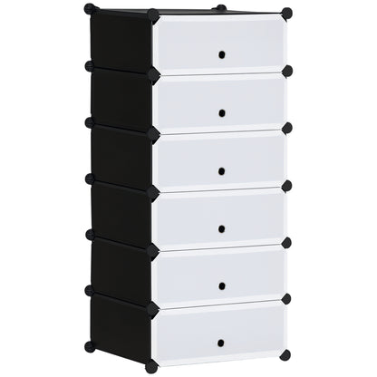 Plastic Shoe Rack Storage Shelf for 6 Pairs of Shoes Shoe Box for Hallway DIY Modular Shelving Shoe Storage Black+White 49 x 36.5 x 108 cm