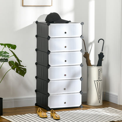 Plastic Shoe Rack Storage Shelf for 6 Pairs of Shoes Shoe Box for Hallway DIY Modular Shelving Shoe Storage Black+White 49 x 36.5 x 108 cm