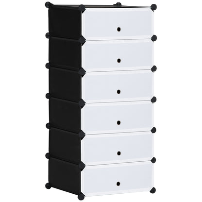 Plastic Shoe Rack Storage Shelf for 6 Pairs of Shoes Shoe Box for Hallway DIY Modular Shelving Shoe Storage Black+White 49 x 36.5 x 108 cm