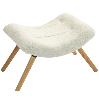Footstool, Ottoman with Berber Fleece Fabric, Upholstered Stool up to 120 kg Capacity, for Living Room, Bedroom, 67 x 45 x 38 cm, Cream White