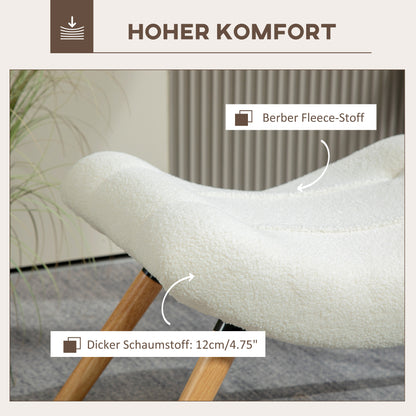 Footstool, Ottoman with Berber Fleece Fabric, Upholstered Stool up to 120 kg Capacity, for Living Room, Bedroom, 67 x 45 x 38 cm, Cream White