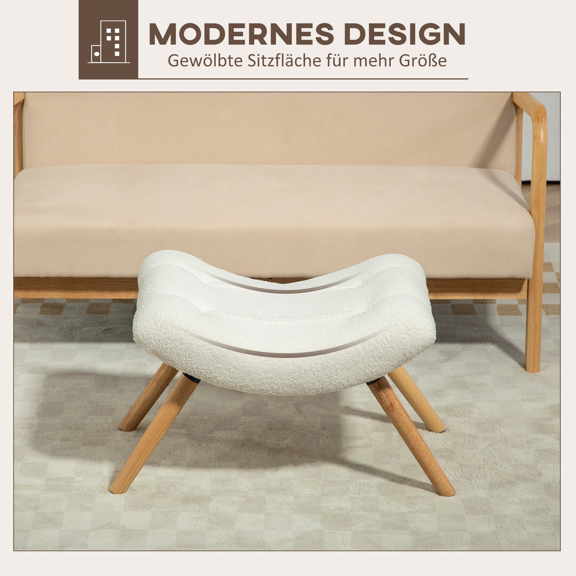Footstool, Ottoman with Berber Fleece Fabric, Upholstered Stool up to 120 kg Capacity, for Living Room, Bedroom, 67 x 45 x 38 cm, Cream White