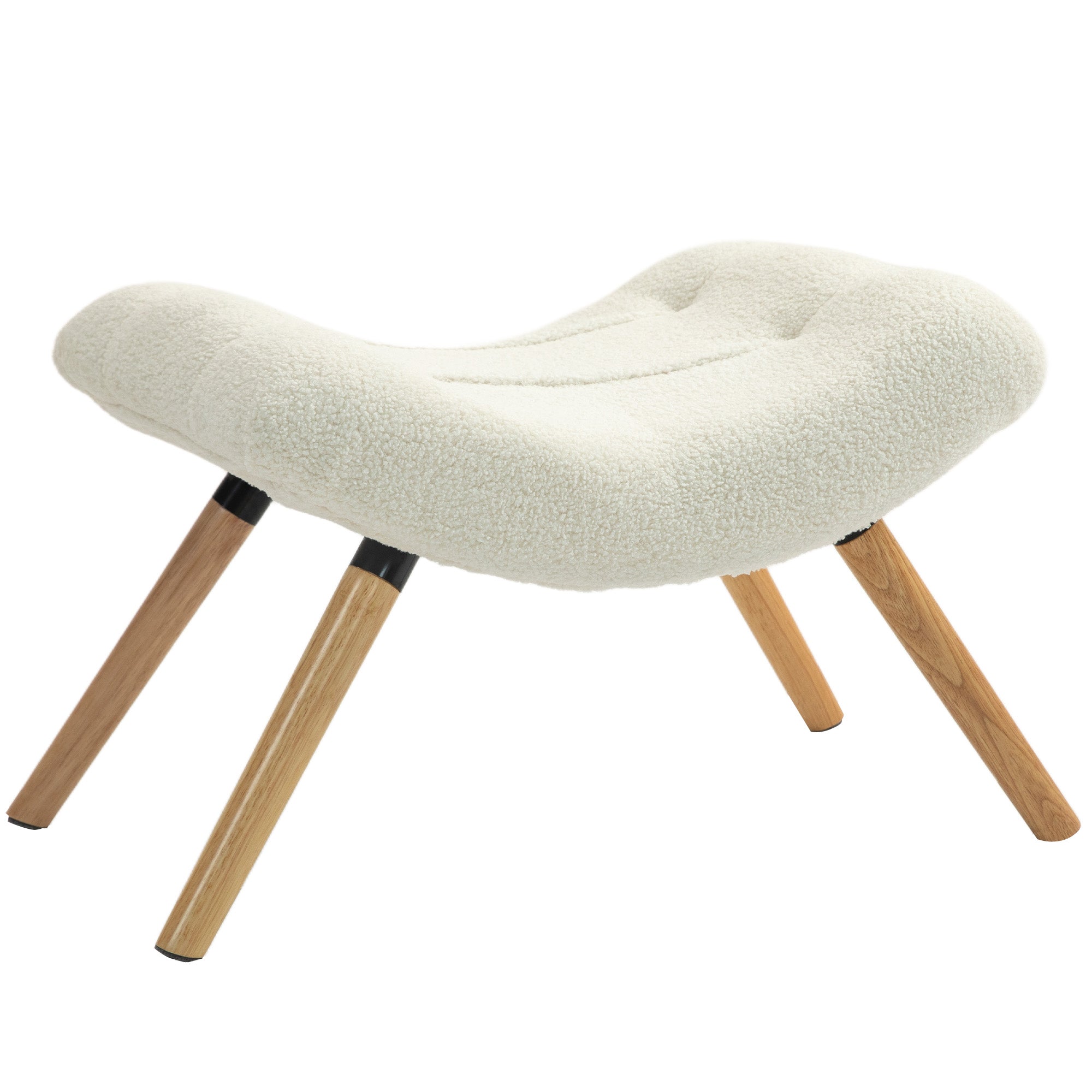 Footstool, Ottoman with Berber Fleece Fabric, Upholstered Stool up to 120 kg Capacity, for Living Room, Bedroom, 67 x 45 x 38 cm, Cream White