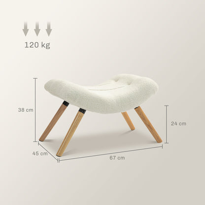 Footstool, Ottoman with Berber Fleece Fabric, Upholstered Stool up to 120 kg Capacity, for Living Room, Bedroom, 67 x 45 x 38 cm, Cream White