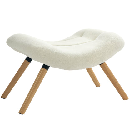 Footstool, Ottoman with Berber Fleece Fabric, Upholstered Stool up to 120 kg Capacity, for Living Room, Bedroom, 67 x 45 x 38 cm, Cream White