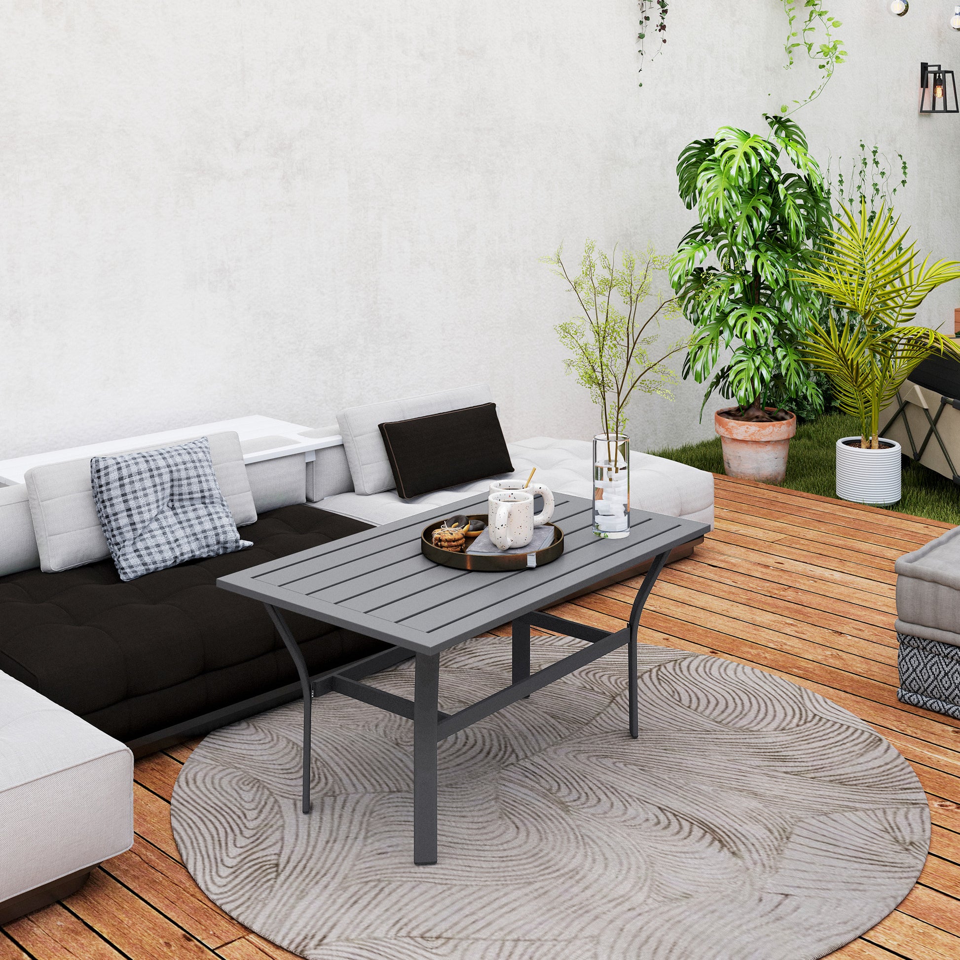 Side Table Metal Balcony Table with Slatted Design Weatherproof Coffee Table Garden Table Easy-Care Coffee Table Outdoor Table for Balcony Garden Terrace Porch 91.5 x 55 x 45 cm Dark Grey