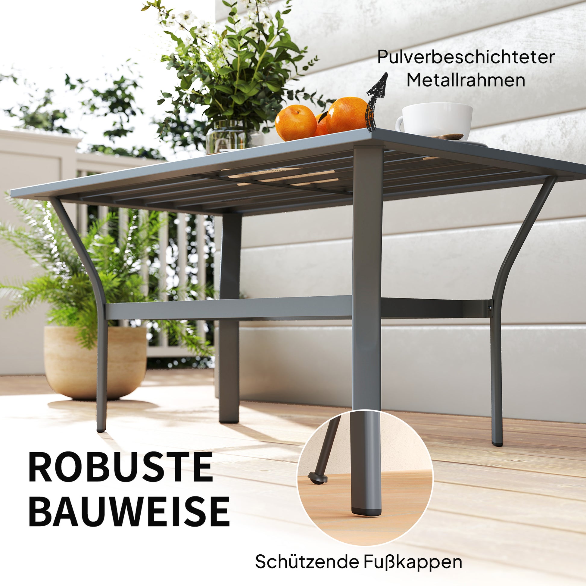 Side Table Metal Balcony Table with Slatted Design Weatherproof Coffee Table Garden Table Easy-Care Coffee Table Outdoor Table for Balcony Garden Terrace Porch 91.5 x 55 x 45 cm Dark Grey